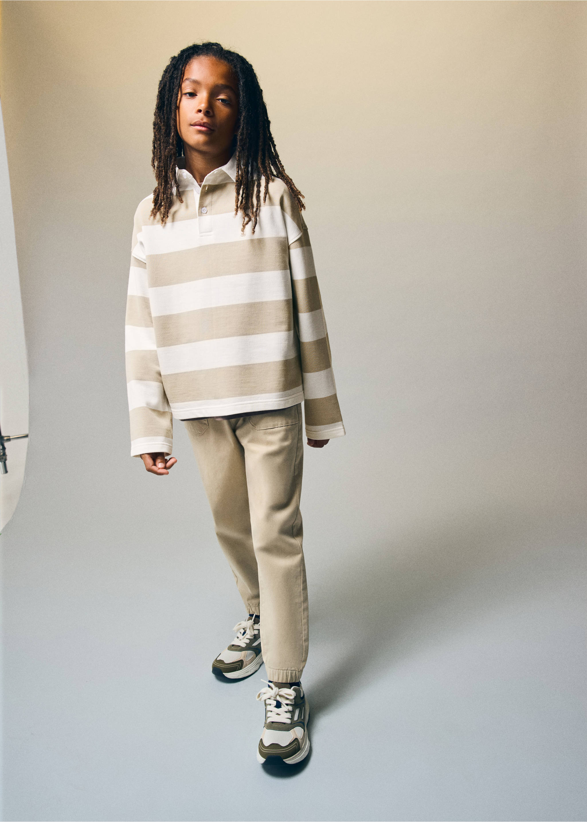 Oversized striped polo sweatshirt - General plane, Sand. Ref: 37063877-00.