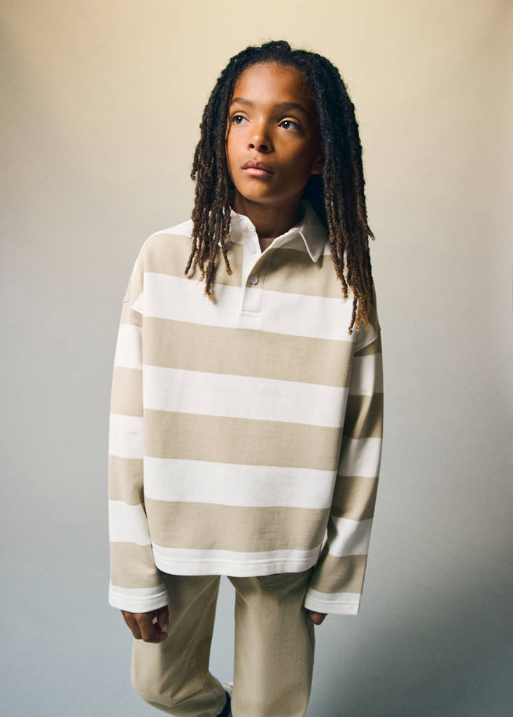 Oversized striped polo sweatshirt — Sand