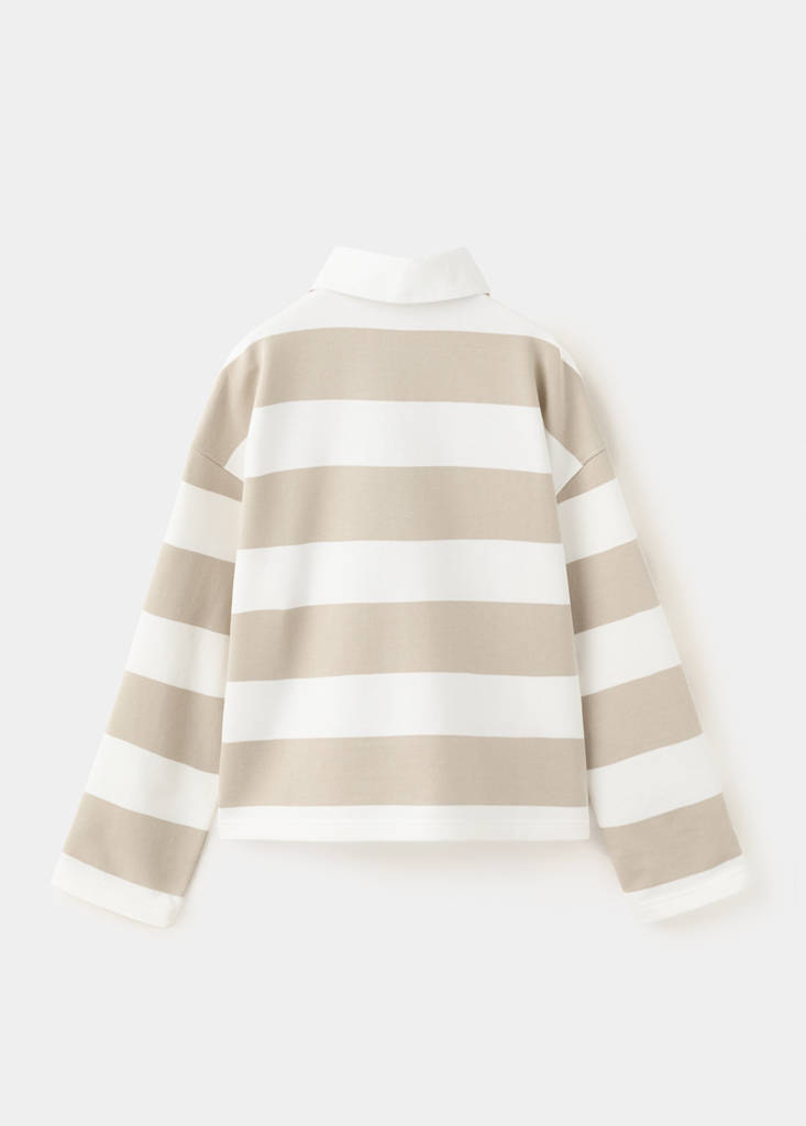 Oversized striped polo sweatshirt — Sand
