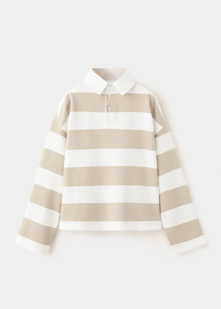 Oversized striped polo sweatshirt — Sand