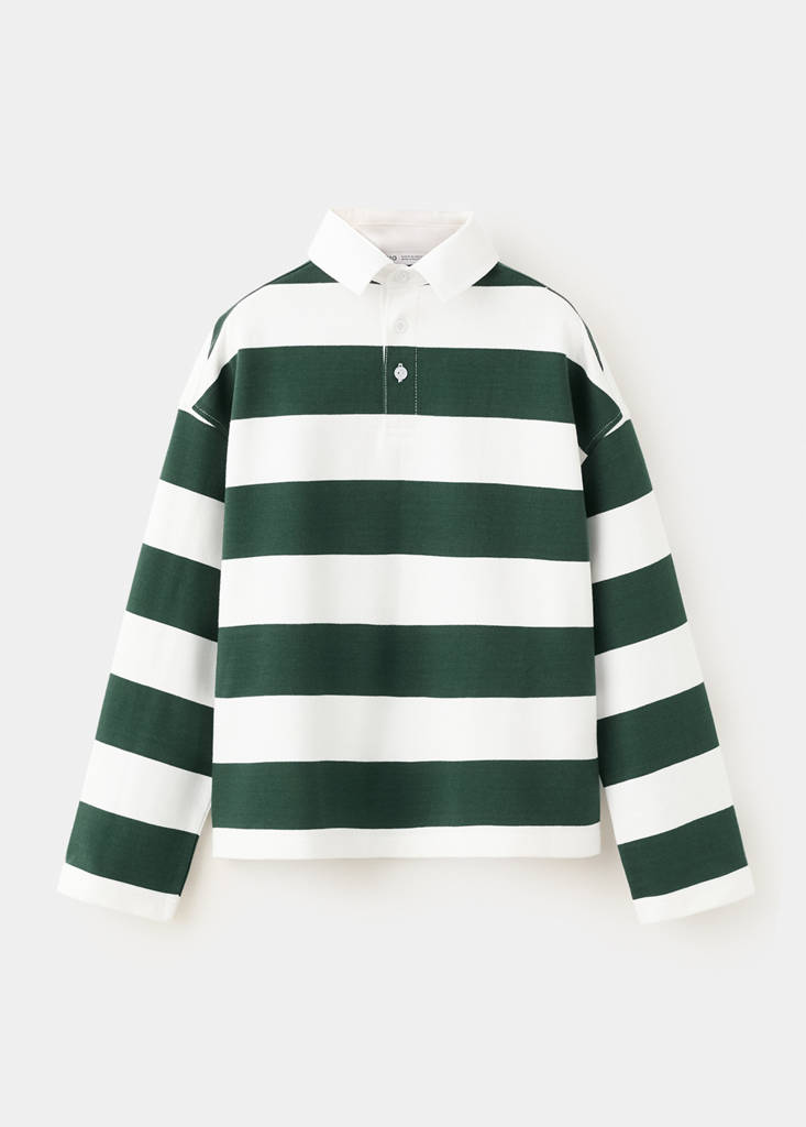 Oversized striped polo sweatshirt — Dark Green