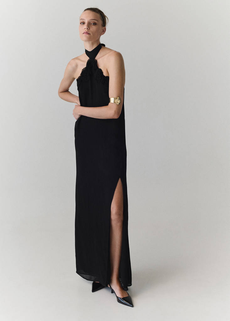 Halter dress with flower detail — Black