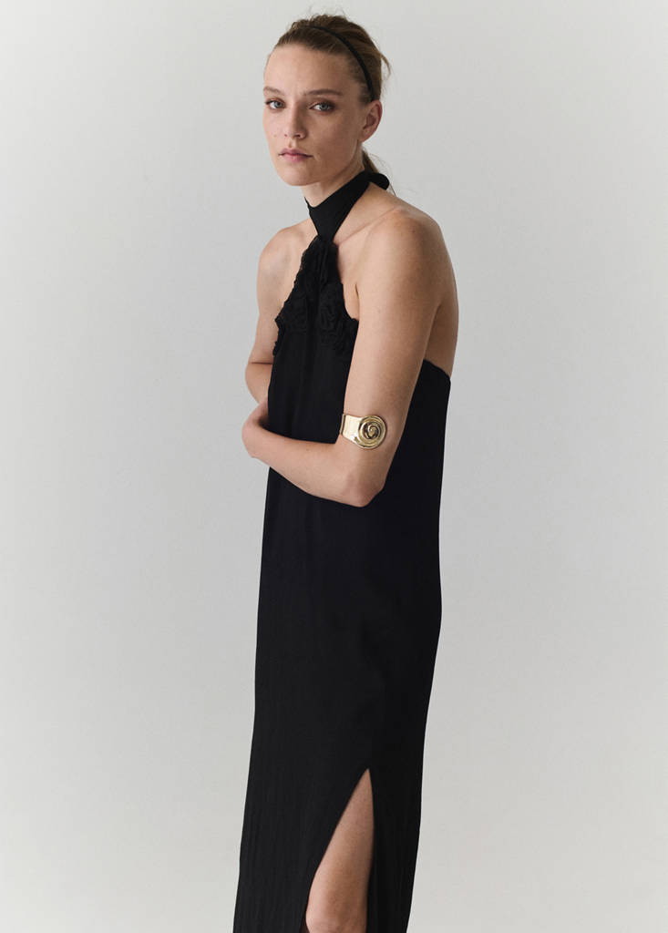 Halter dress with flower detail — Black
