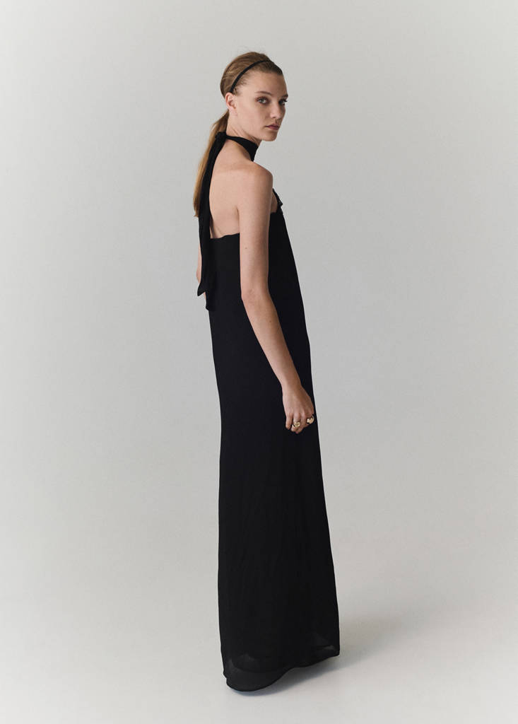 Halter dress with flower detail — Black