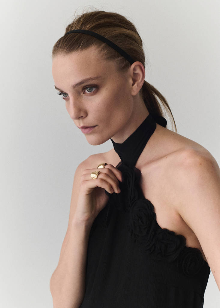 Halter dress with flower detail — Black