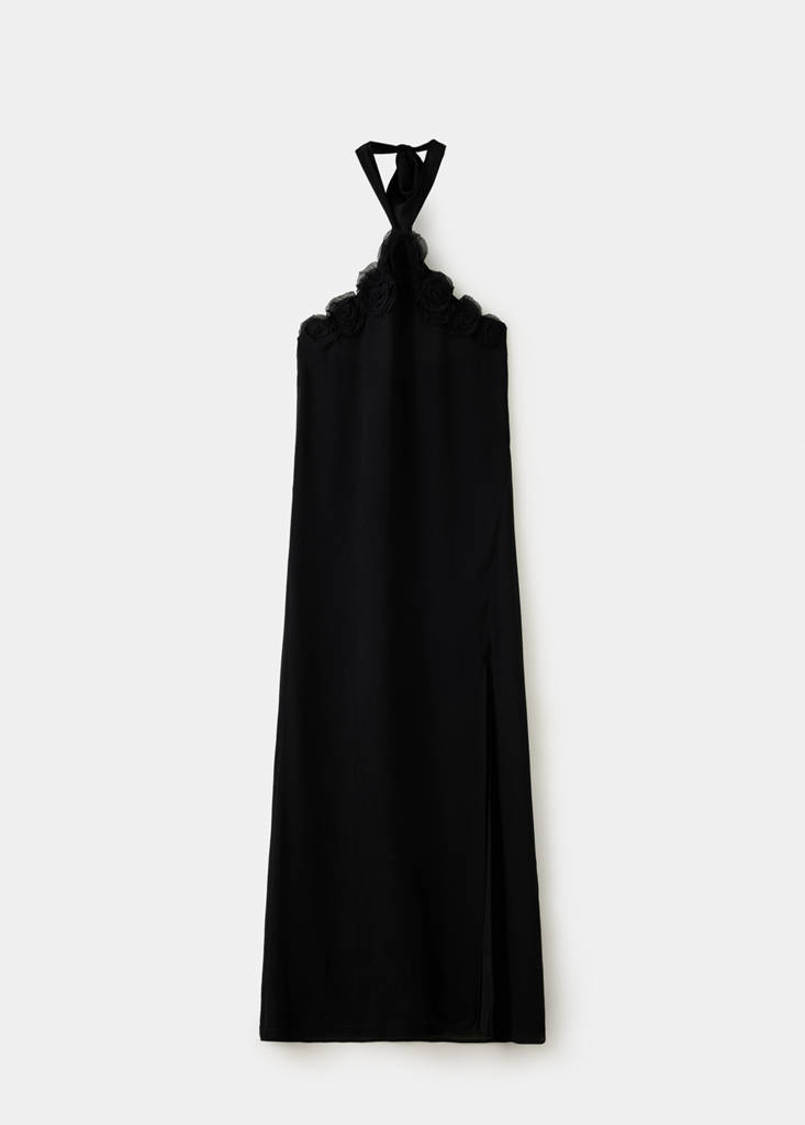 Halter dress with flower detail — Black