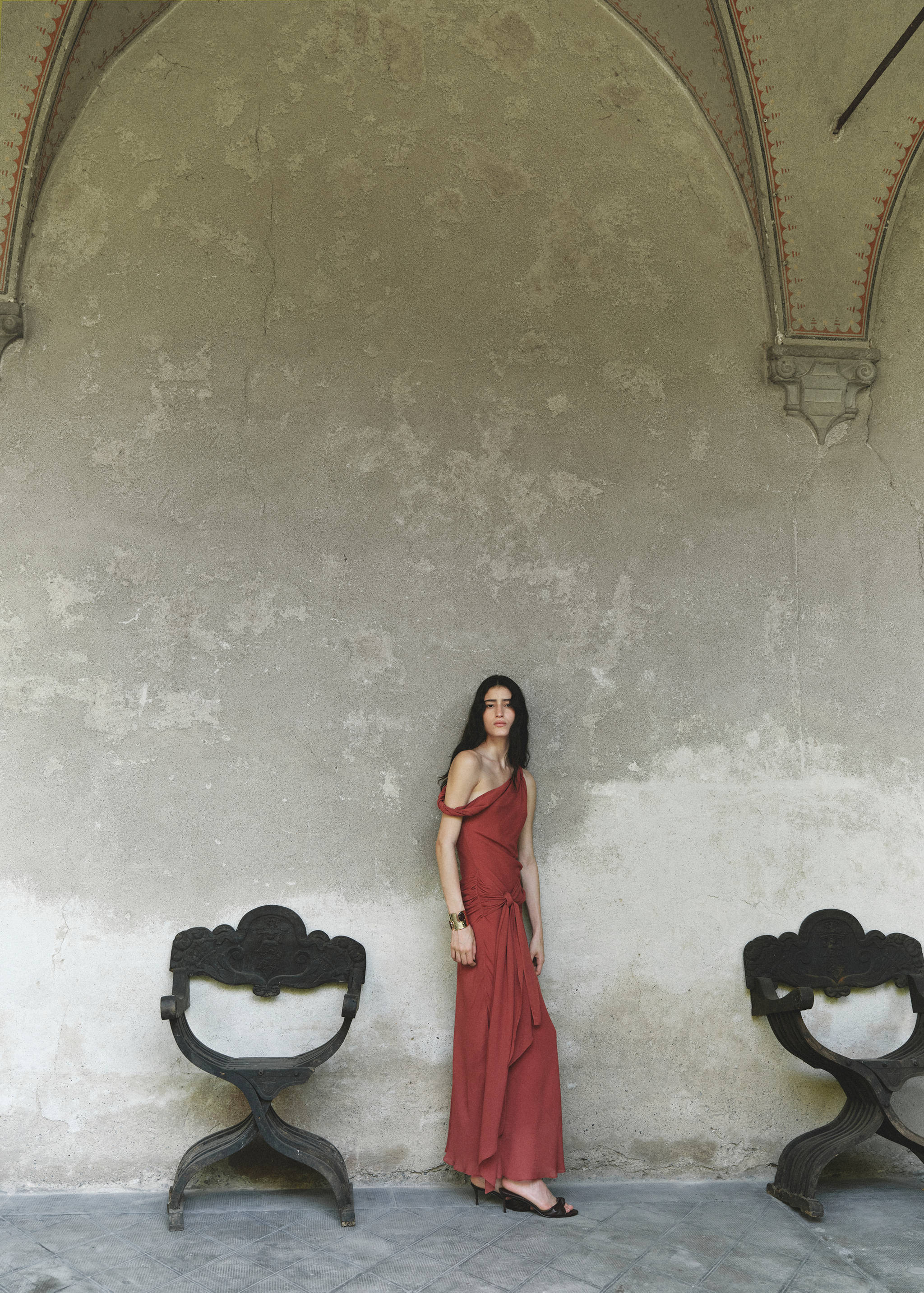 Draped dress with tie detail - Details of the article 1