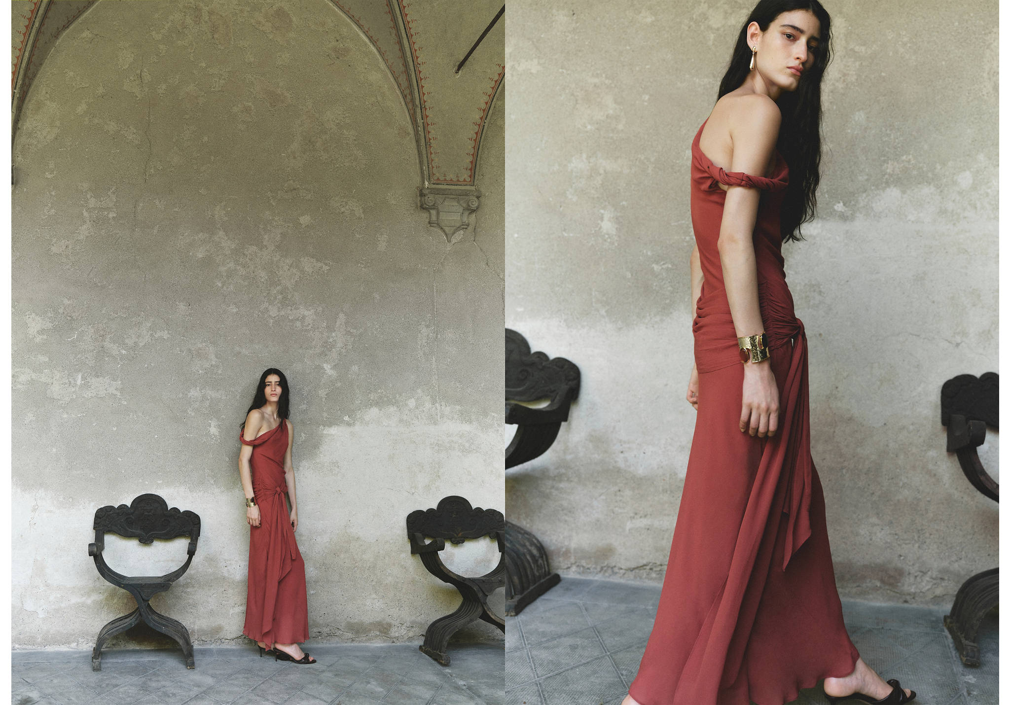 Robe drapée asymétrique - Plan panoramique