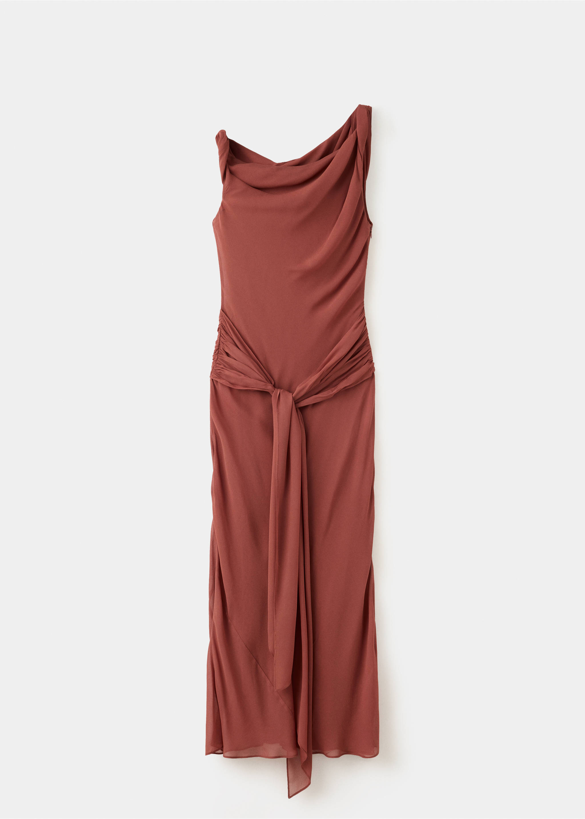 Draped dress with tie detail - Article without model, Burgundy. Ref: 37063882-00.