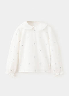 100% cotton blouse with floral embroideries — Off White 1