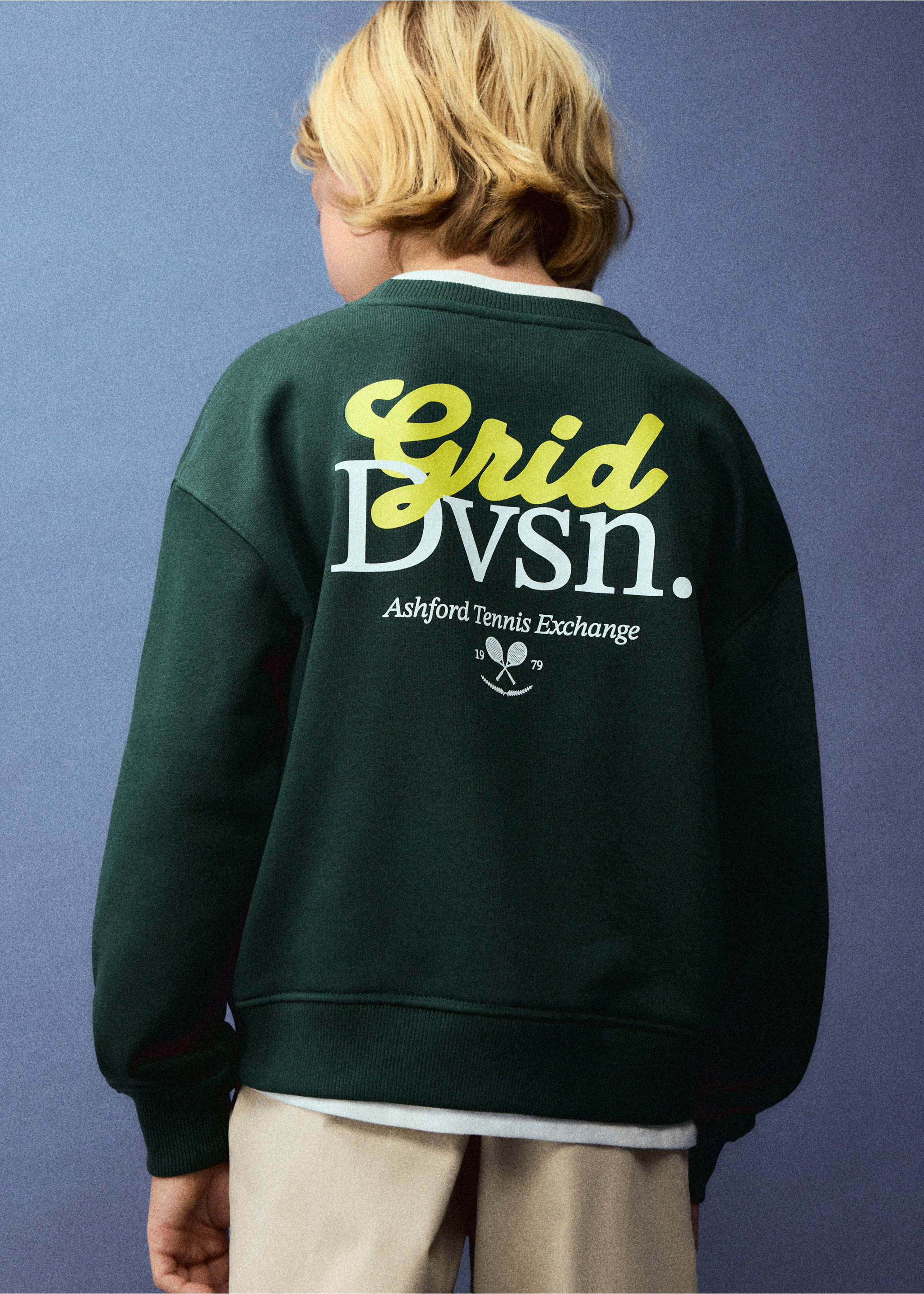 Sweat-shirt oversize imprimé - Plan moyen, Vert foncé. Ref: 37063886-00.