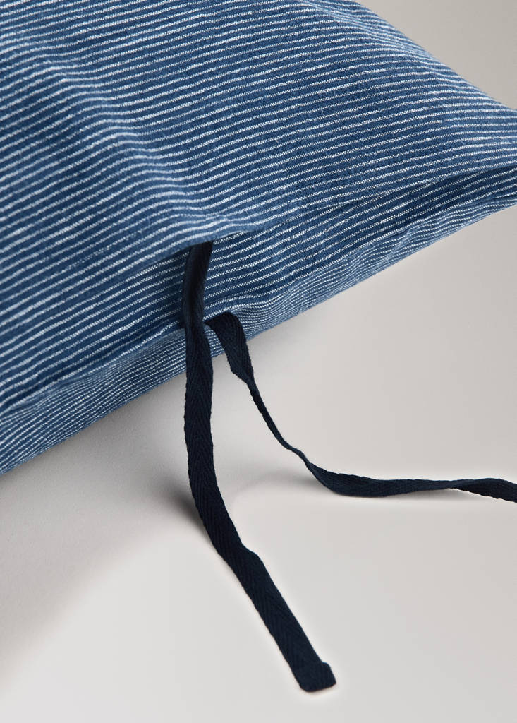 Two linen-cotton blend striped pillowcases 50 x 75 cm — Indigo Blue