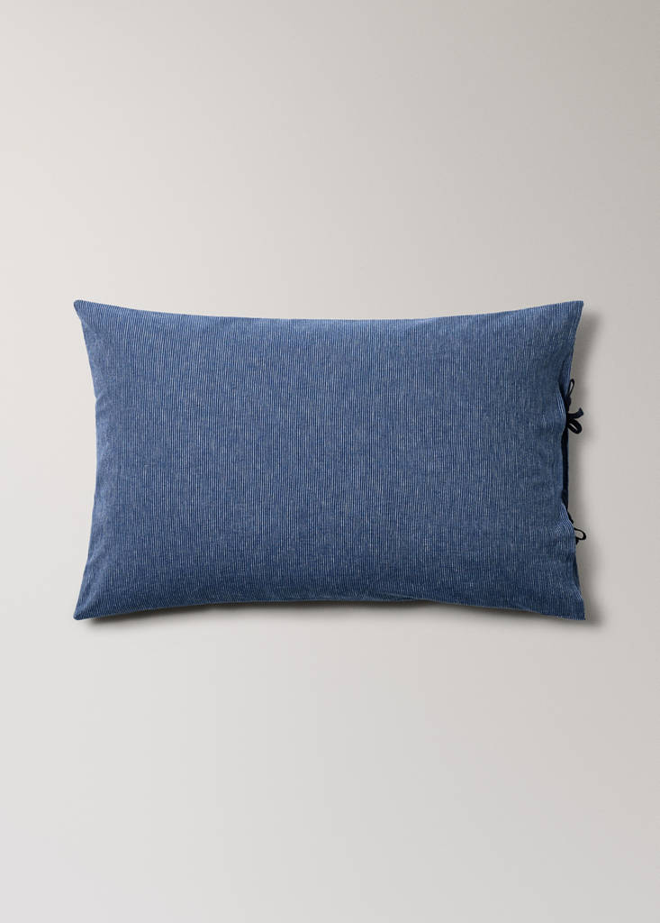 Two linen-cotton blend striped pillowcases 50 x 75 cm — Indigo Blue