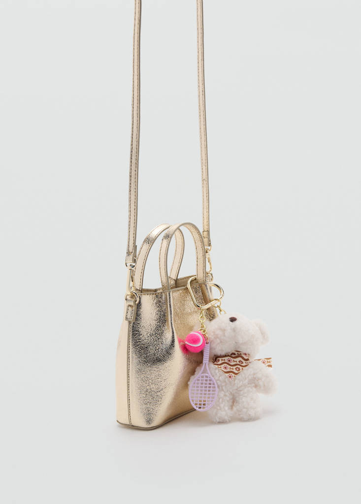 Metallic charm bear bag — Gold