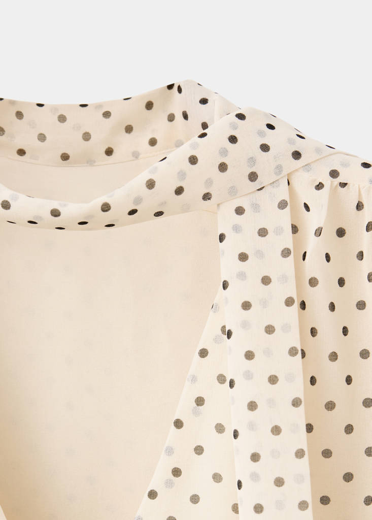 Polka dot dress with foulard detail — Ecru