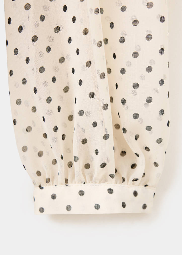 Polka dot dress with foulard detail — Ecru