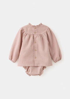 Dress and cotton check romper — Pink 4