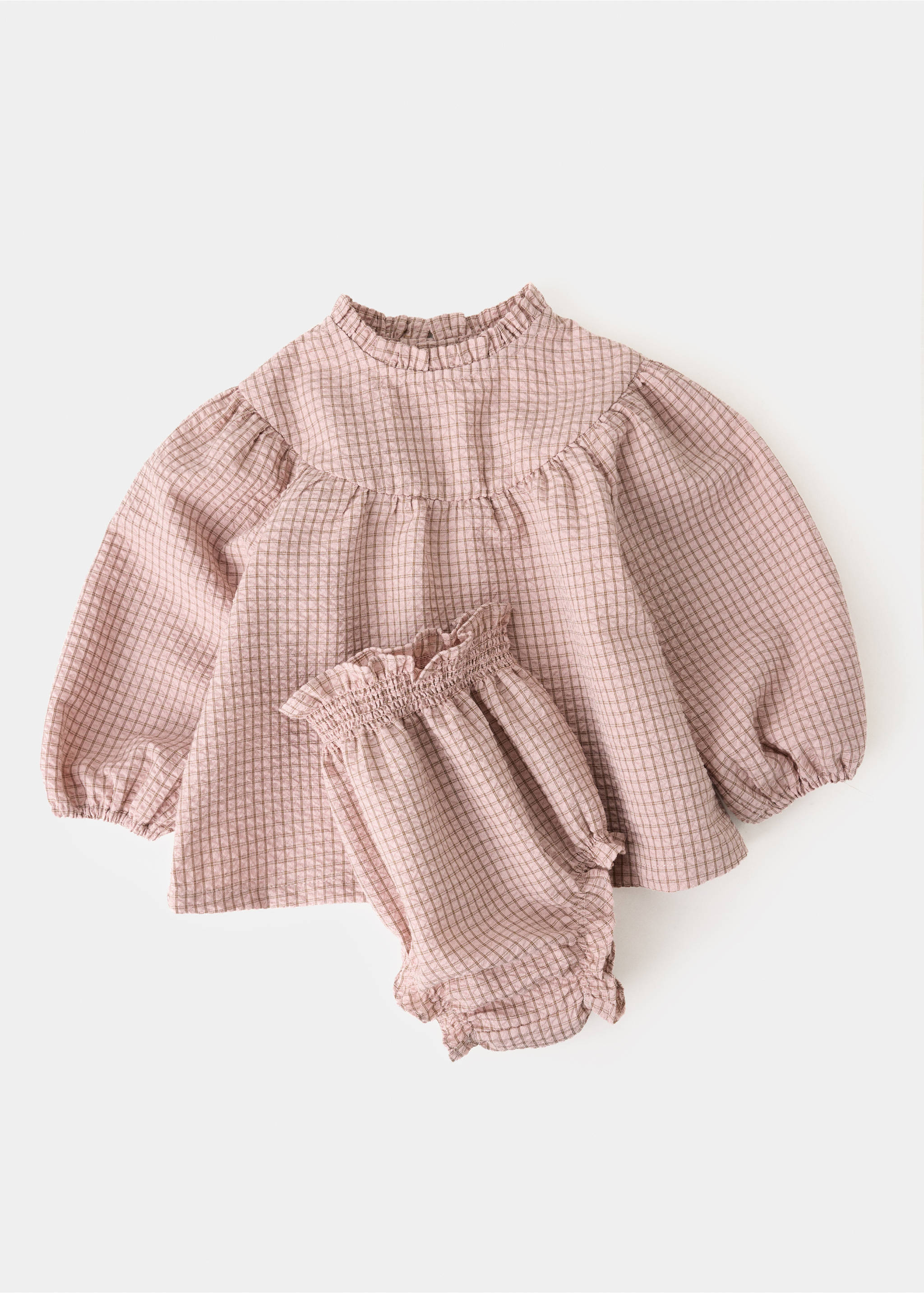Dress and cotton check romper - Details of the article 0, Pink. Ref: 37063893-00.