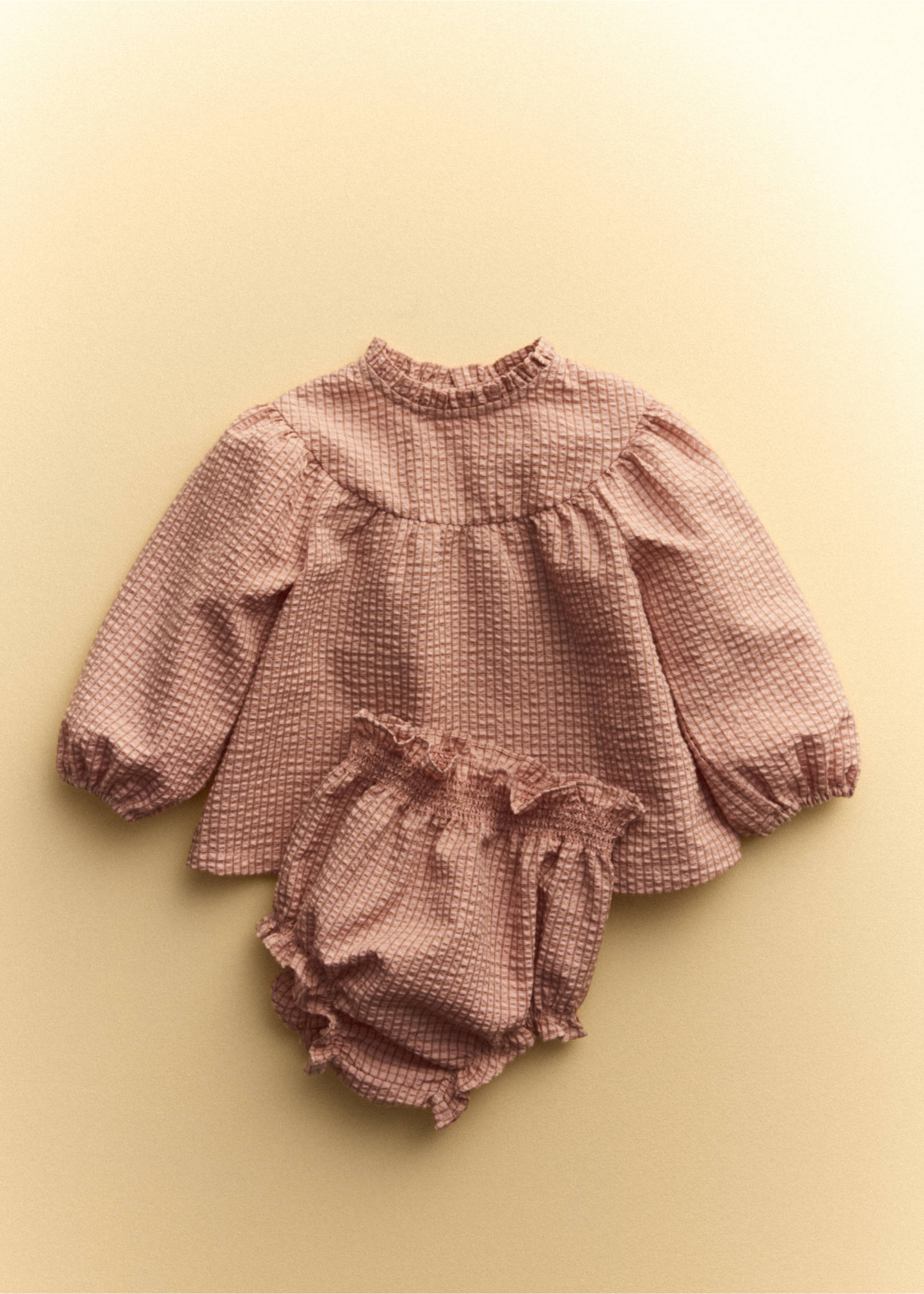 Dress and cotton check romper - Details of the article 5, Pink. Ref: 37063893-00.