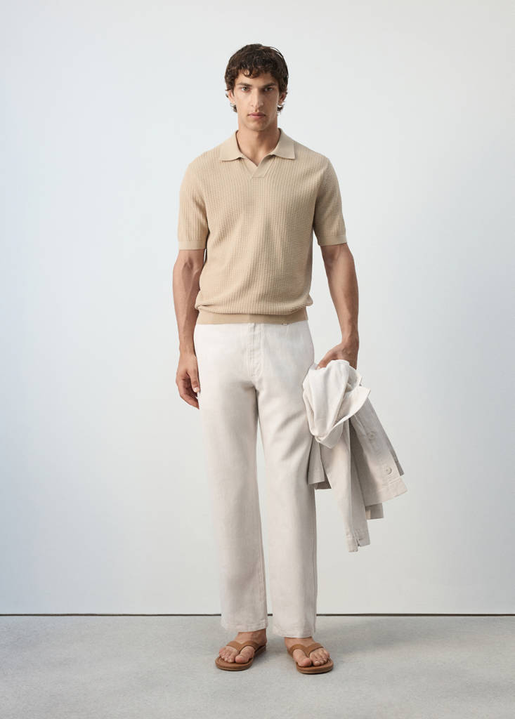 Regular-fit jeans in a cotton-linen blend — Ecru