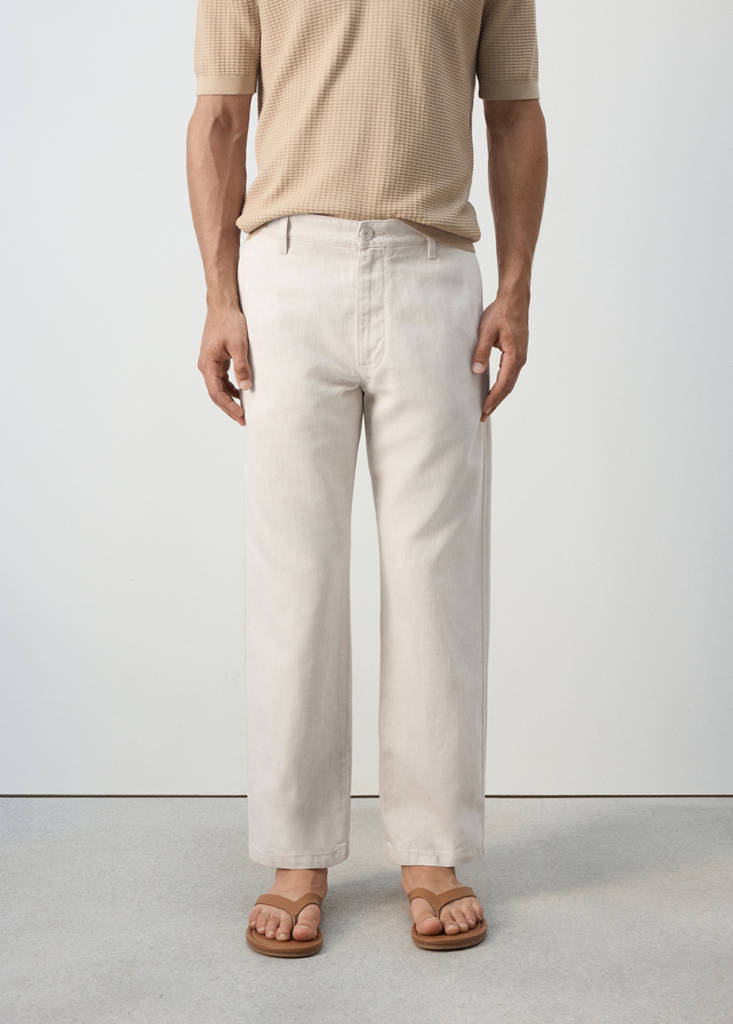 Regular-fit jeans in a cotton-linen blend — Ecru
