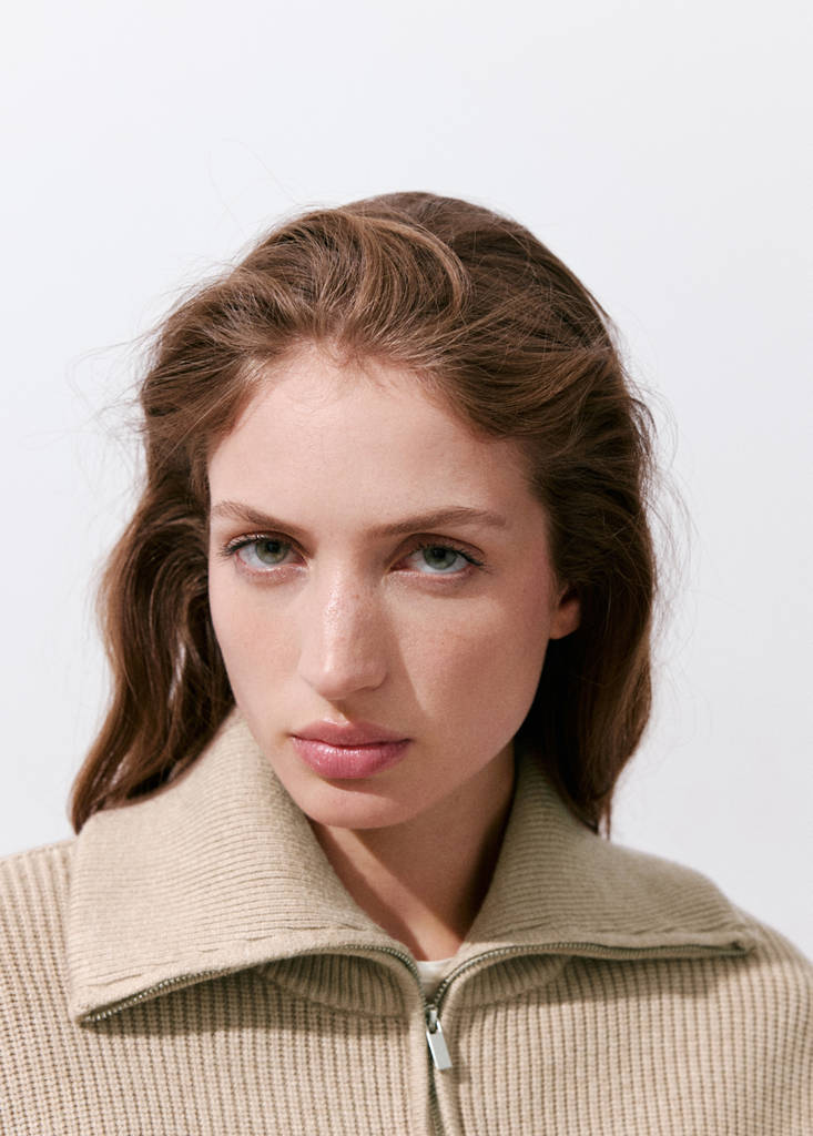 Ribbed zip-up jumper — Medium Brown