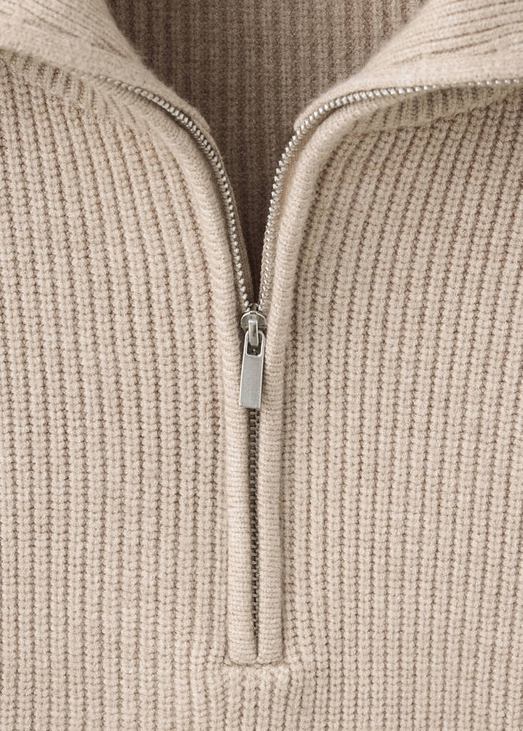 Ribbed zip-up jumper — Medium Brown