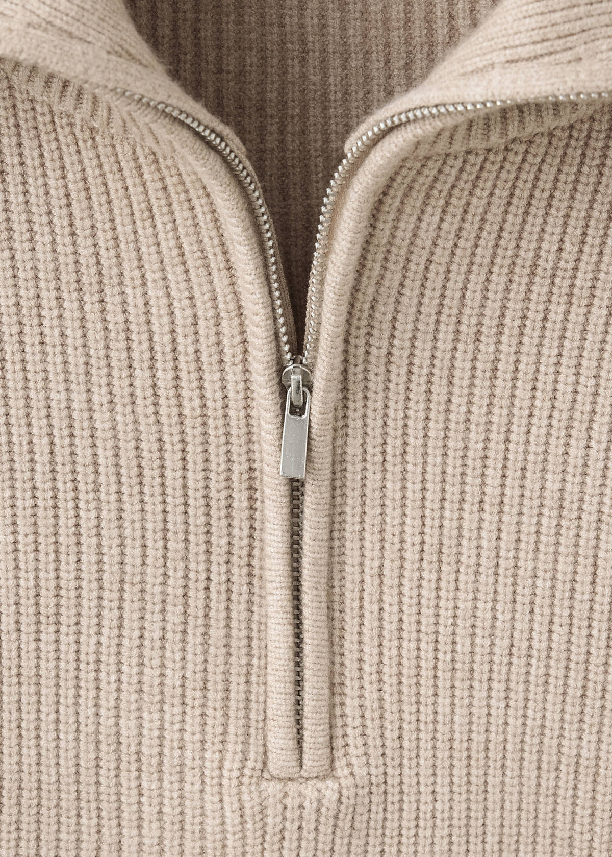 Ribbed zip-up jumper — Medium Brown