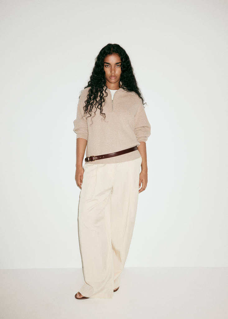 Ribbed zip-up jumper — Medium Brown