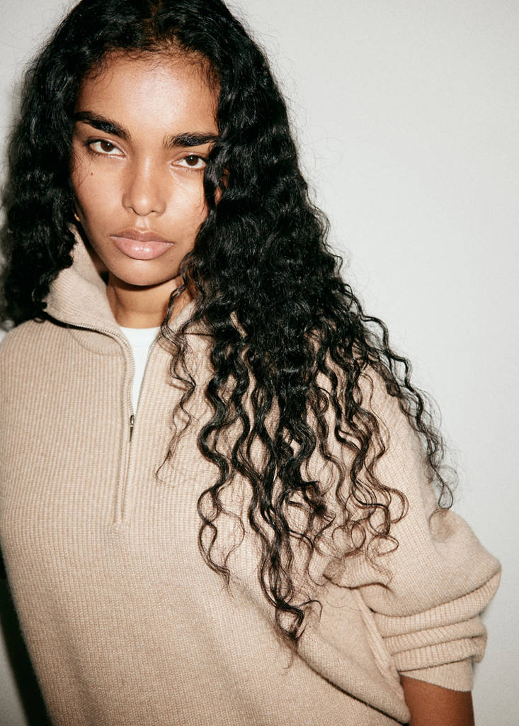 Ribbed zip-up jumper — Medium Brown