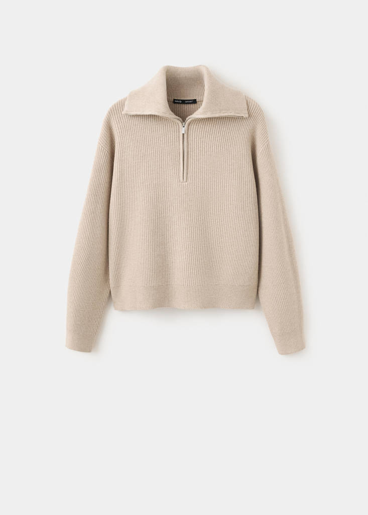 Ribbed zip-up jumper — Medium Brown