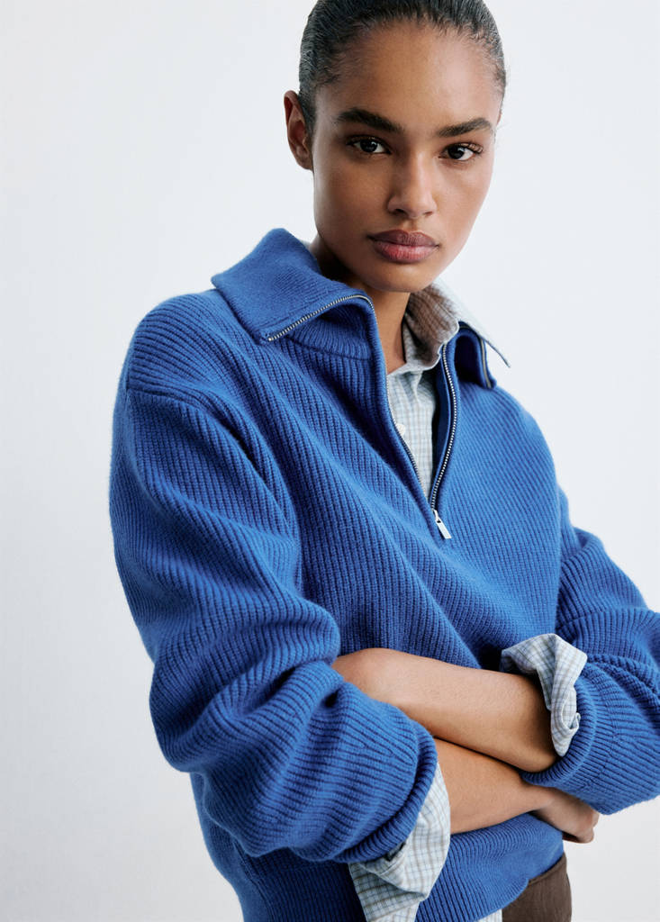 Ribbed zip-up jumper — Vibrant blue
