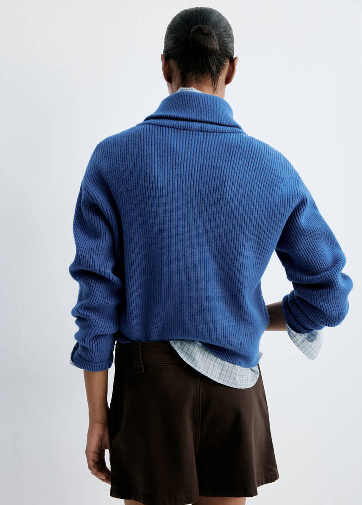 Ribbed zip-up jumper — Vibrant blue