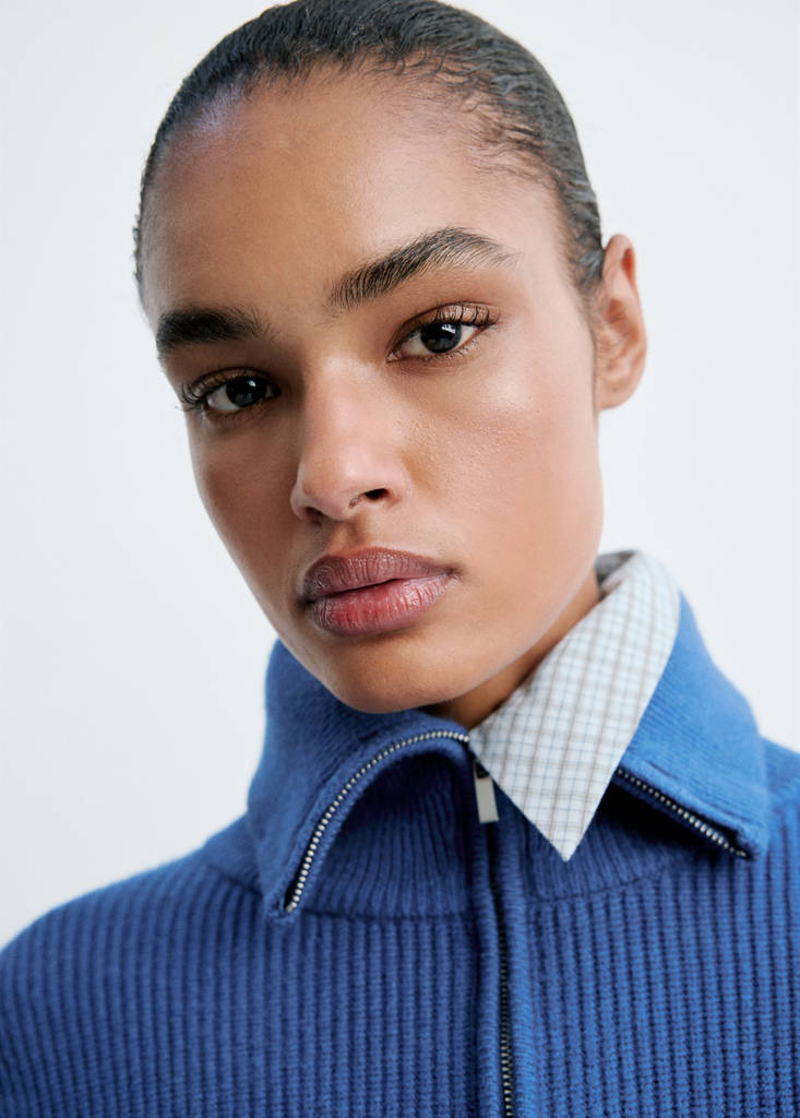 Ribbed zip-up jumper — Vibrant blue