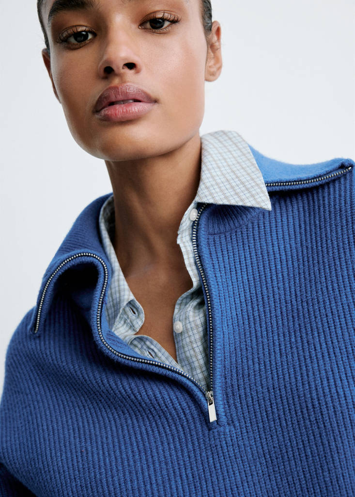 Ribbed zip-up jumper — Vibrant blue