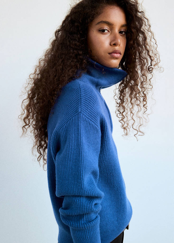 Ribbed zip-up jumper — Vibrant blue