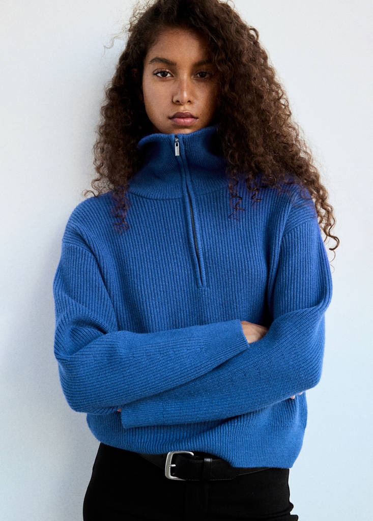 Ribbed zip-up jumper — Vibrant blue