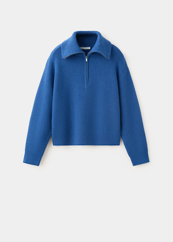 Ribbed zip-up jumper — Vibrant blue