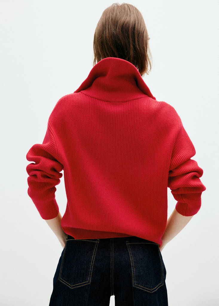 Ribbed zip-up jumper — Red