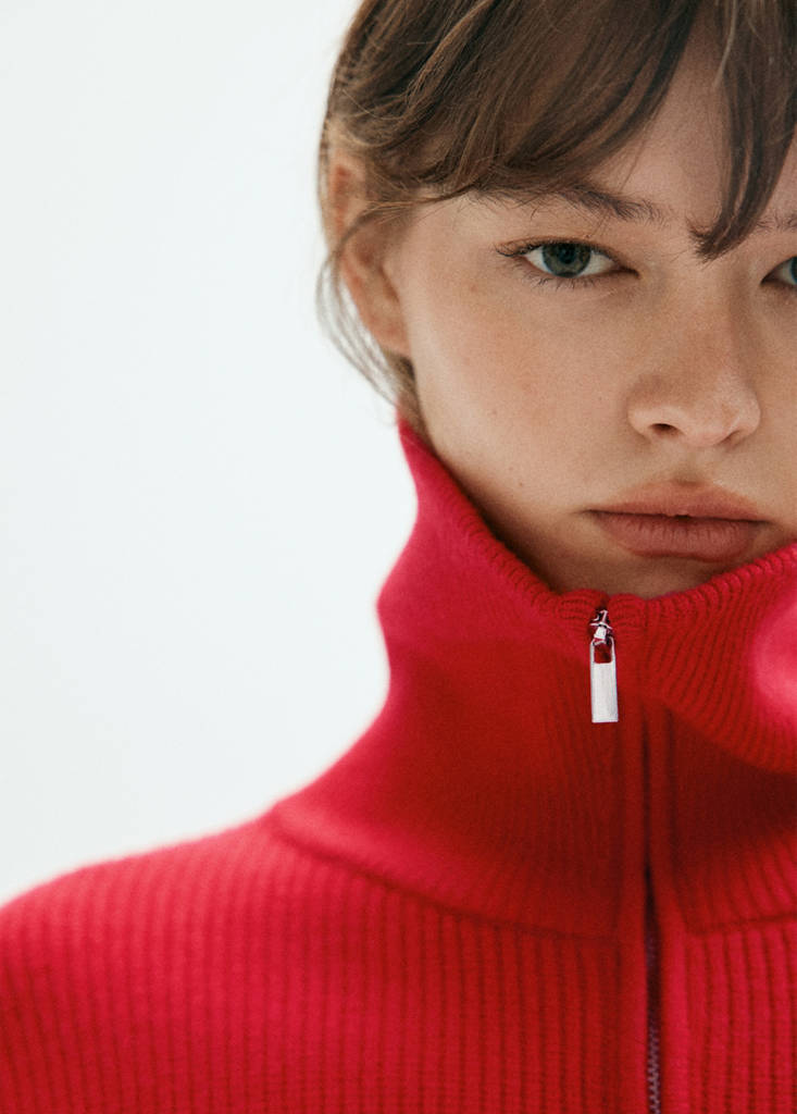 Ribbed zip-up jumper — Red
