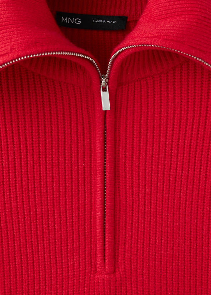 Ribbed zip-up jumper — Red