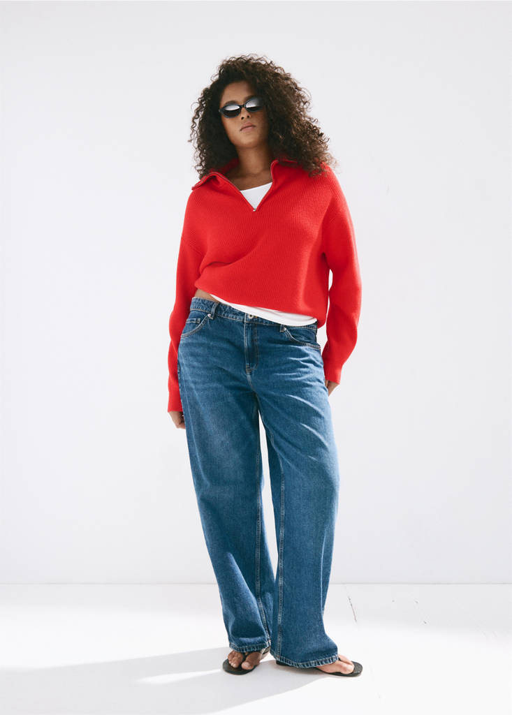 Ribbed zip-up jumper — Red