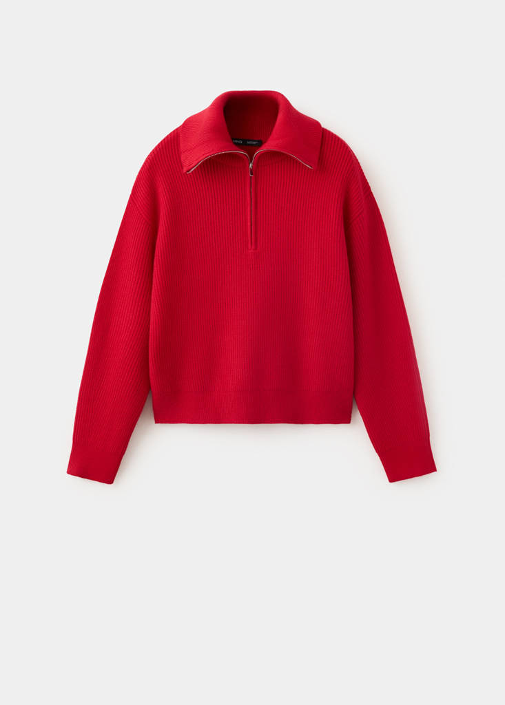 Ribbed zip-up jumper — Red