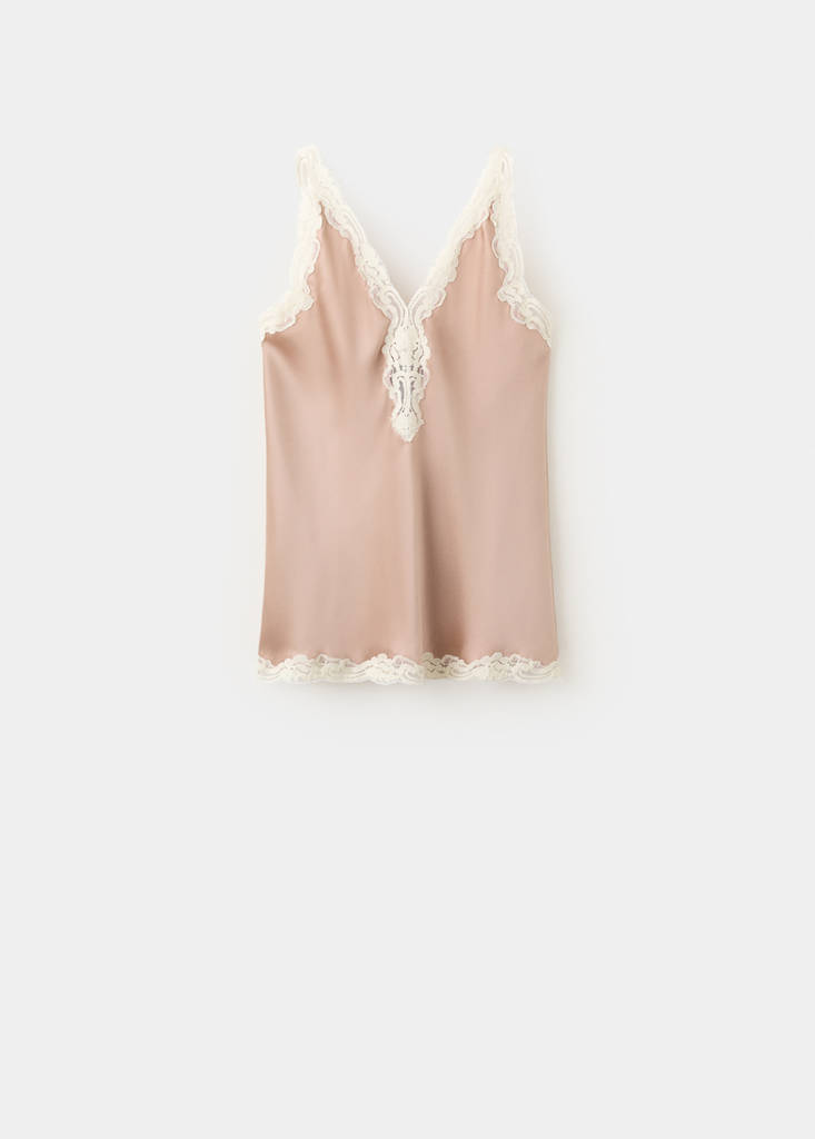 Satin lace top — Light Pink