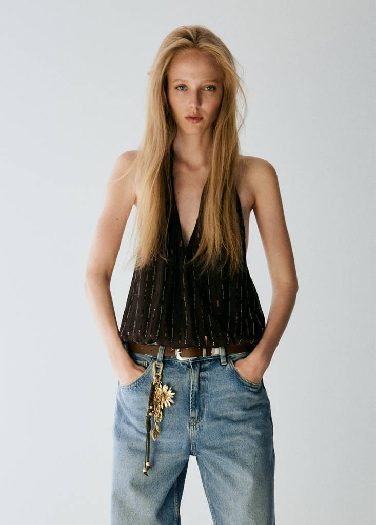 Sequined halter top — Brown