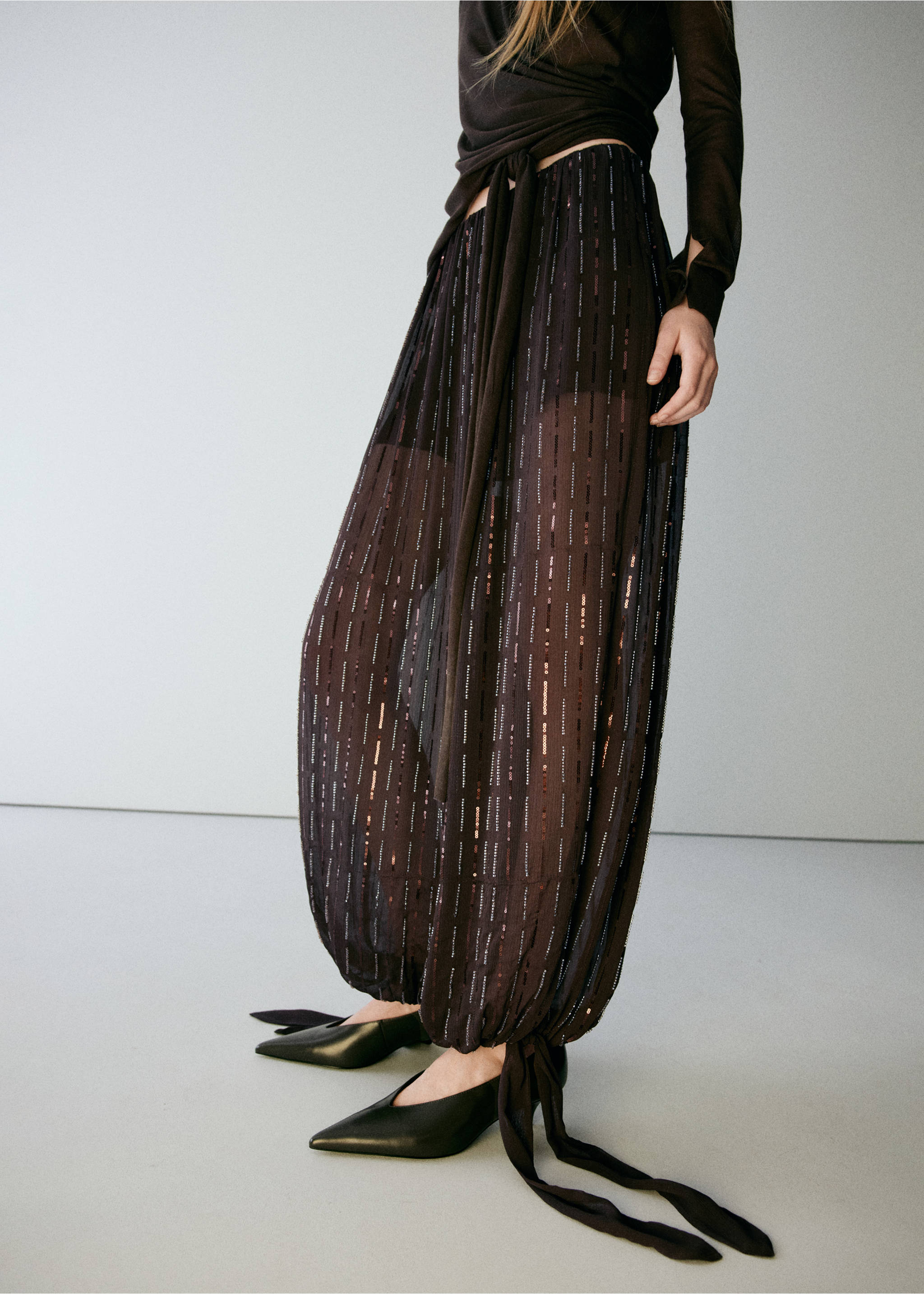 Sequinned harem pants - Medium plane, Brown. Ref: 37064073-00.