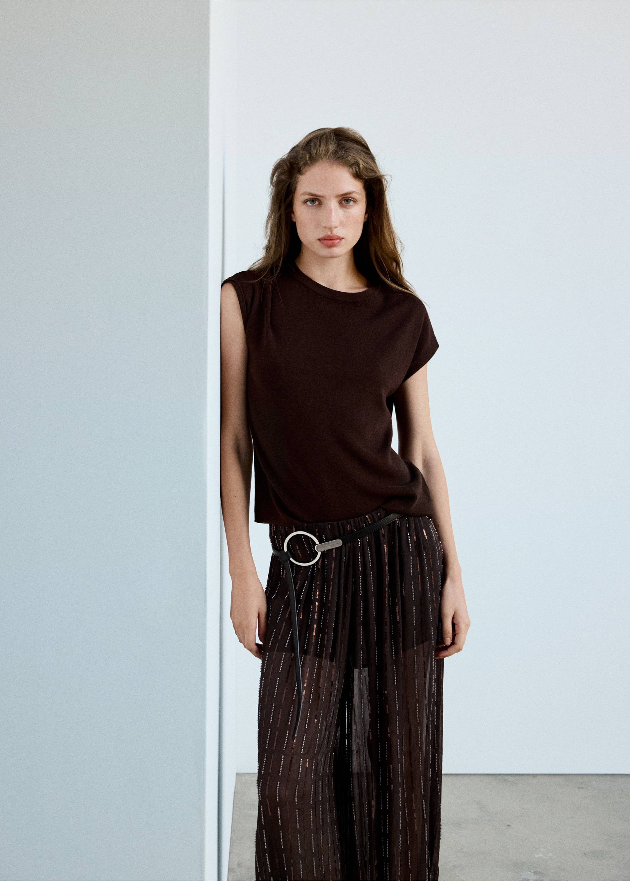 Sequinned harem pants - Details of the article 4, Brown. Ref: 37064073-01.