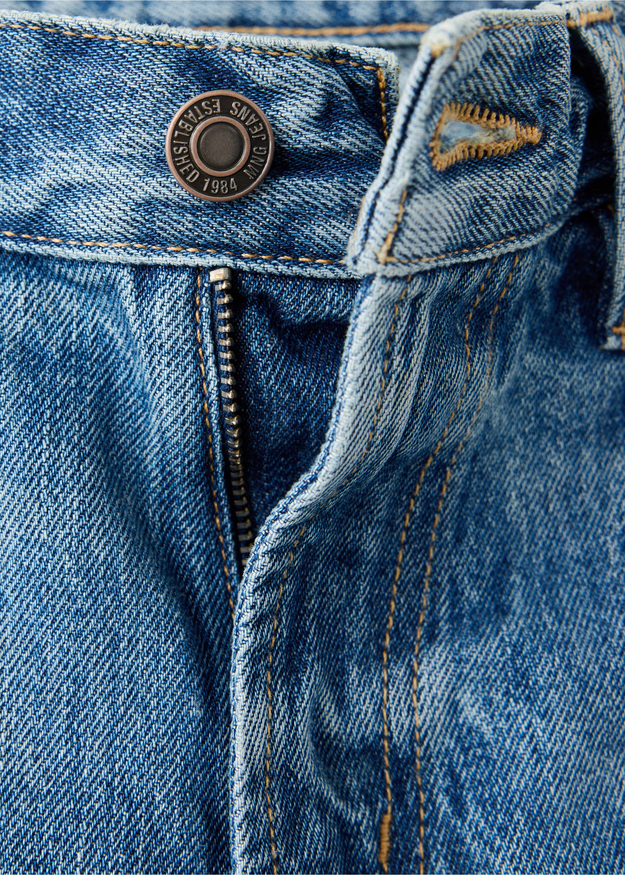 Mid-rise straight jeans - Details of the article 8, Medium Blue. Ref: 37064074-00.