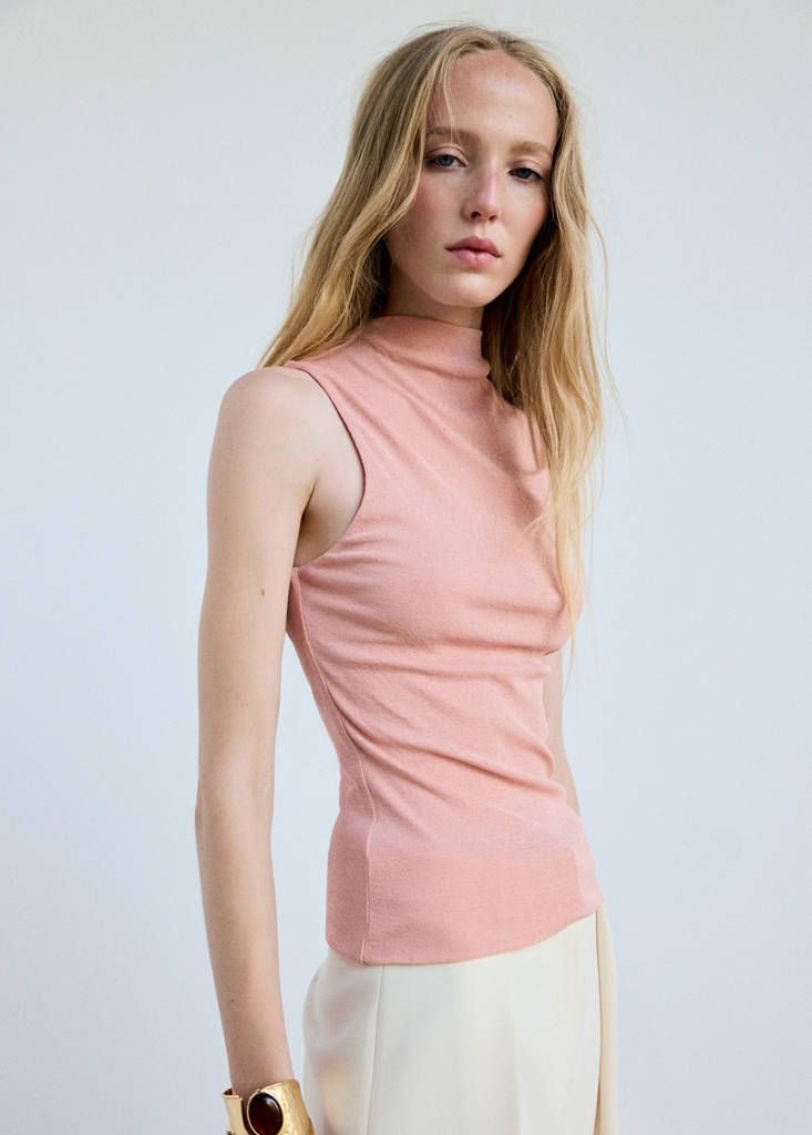 Fitted fine-knit top — Pastel Pink