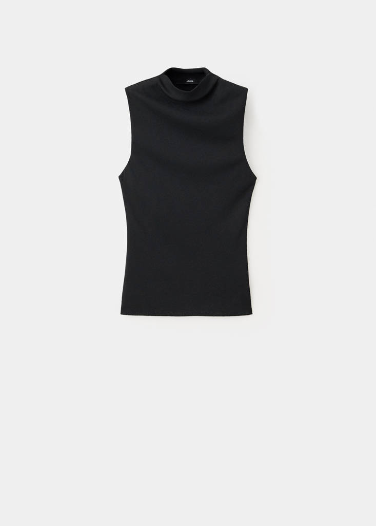 Fitted fine-knit top — Black